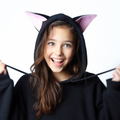 Girl in cat ear hoodie smiling