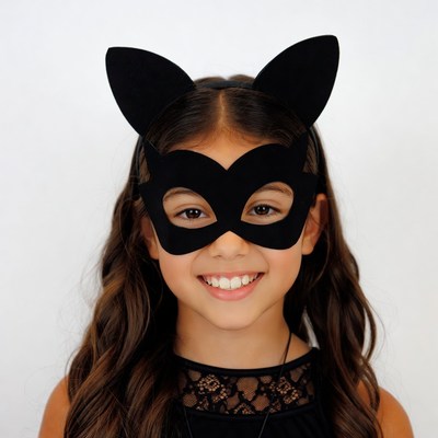 Girl wearing black cat mask