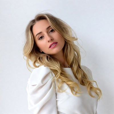 Blonde woman in white blouse