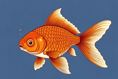 Orange Goldfish on Blue Background