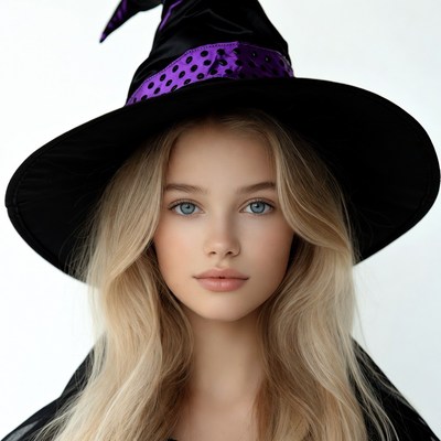Blonde woman wearing witch hat
