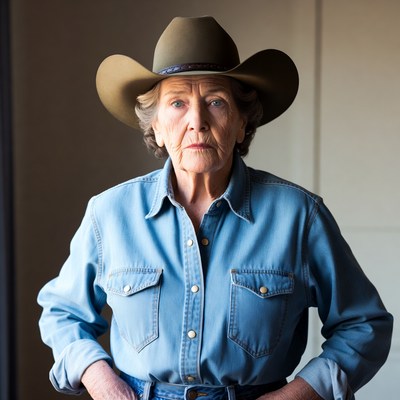 Elderly woman wearing cowboy hat