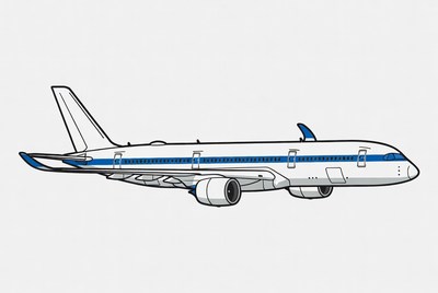 White Airplane with Blue Stripes Illustration
