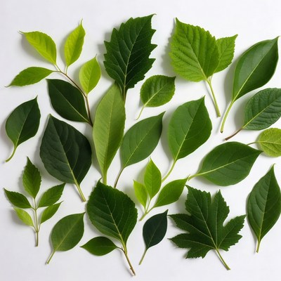 Assortment of Green Leaves on White