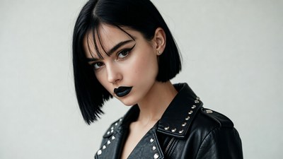 Woman in studded leather jacket