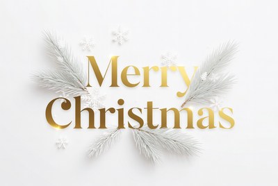 Golden Merry Christmas with White Branches