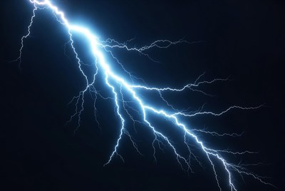 Bright lightning bolt on black background