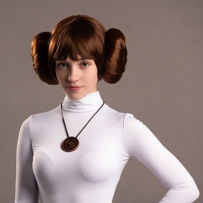 Woman in Princess Leia cosplay