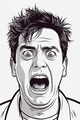 Man screaming with wild hair