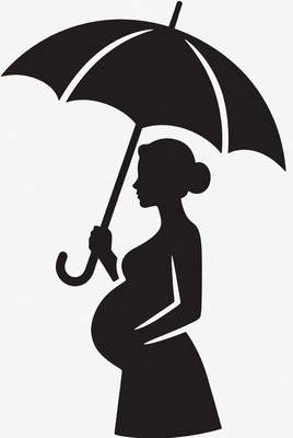 Pregnant woman holding umbrella silhouette