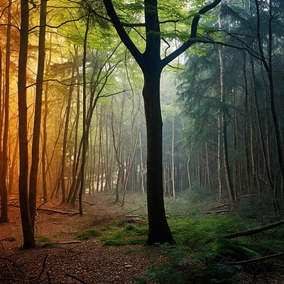 Colorful Autumn Forest with Central Tree