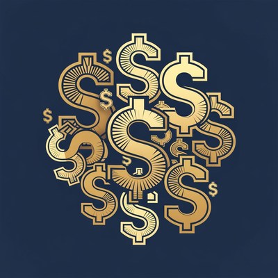 Golden Dollar Signs on Navy Background