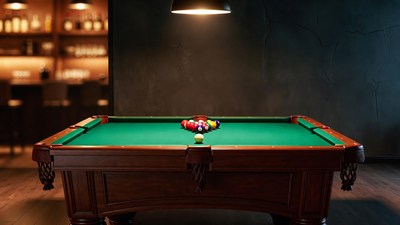 Pool table with balls in bar
