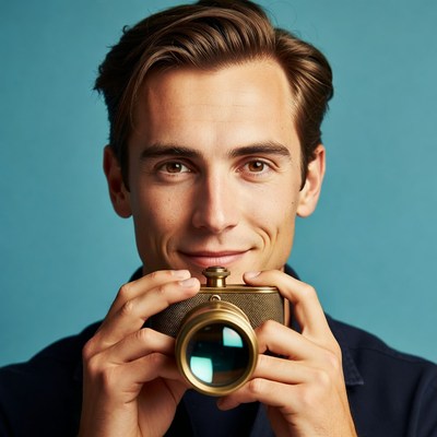 Man holding vintage camera