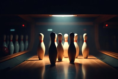 Bowling Pins Lit in Dark Alley