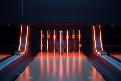 Neon Glowing Bowling Pins Setup