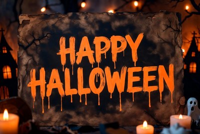 Happy Halloween sign with ghosts