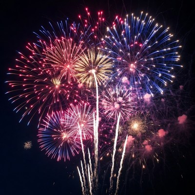 Colorful Fireworks Exploding in Night Sky