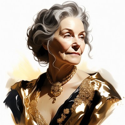 Elderly woman in gold gown
