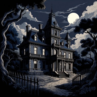 Haunted Victorian Mansion at Night