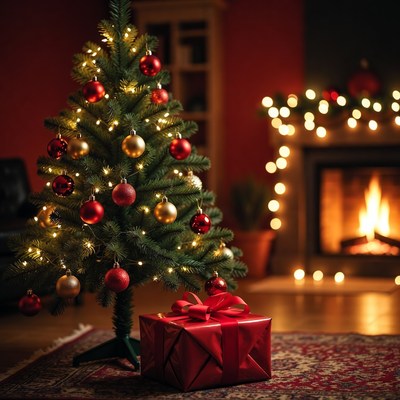 Christmas tree with red gift