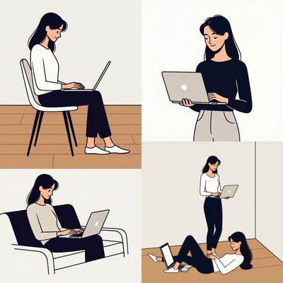 Asian woman using laptop illustrations
