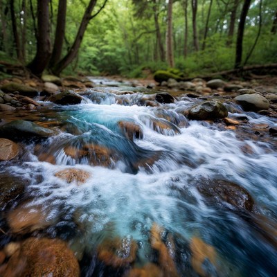 Forest Stream Flowing Over Rocks
