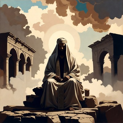 Bearded man in robes with halo