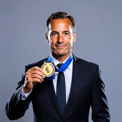 Man holding gold medal