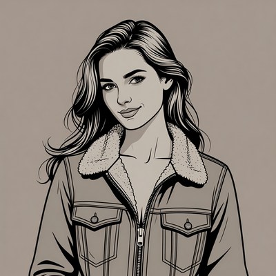 Woman in fur collar jacket illustration