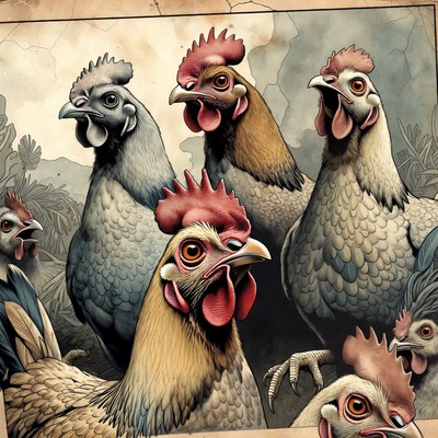 Group of colorful roosters illustration