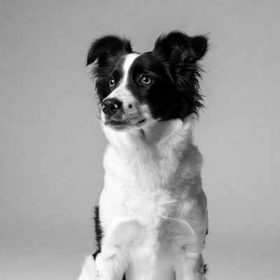 Border Collie sitting on gray background
