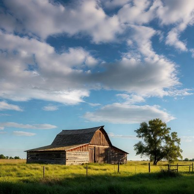 Old Red Barn in Grassy Field