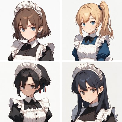 Four Anime Girls in Maid Outfits