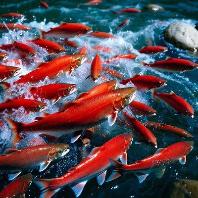 School of salmon swimming upstream