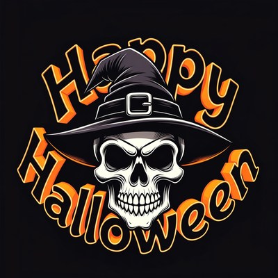 Skull Wearing Witch Hat Happy Halloween