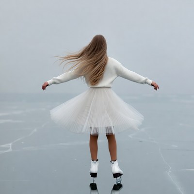 Woman ice skating with arms outstretched