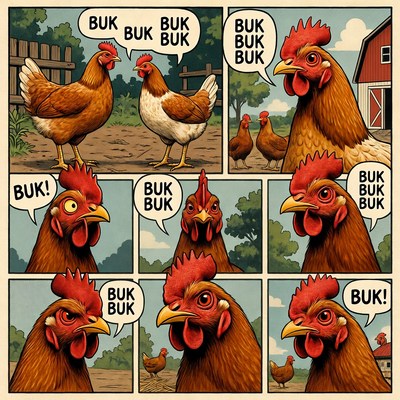 Cartoon Chickens Clucking in Comic Strips