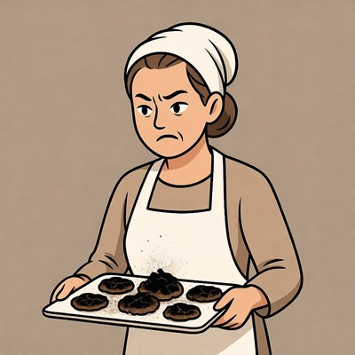 Woman holding burnt cookies