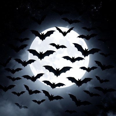 Bats Flying Around Full Moon
