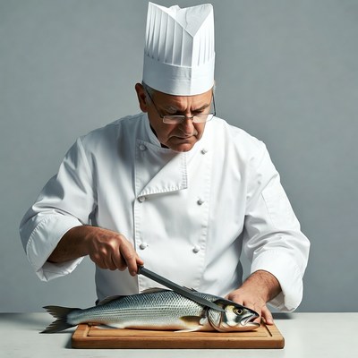 Chef filleting fresh fish