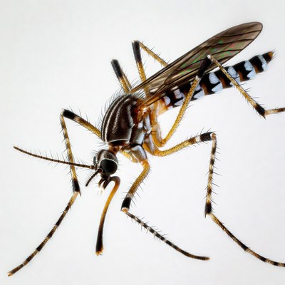 Asian Tiger Mosquito on white background