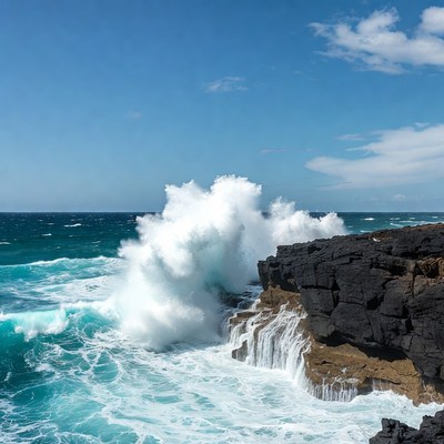 Ocean Waves Crashing on Rocks