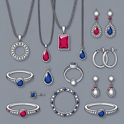 Assortment of Silver Jewelry with Gems