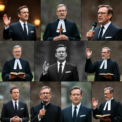 Elderly Priest in Clerical Collar Poses