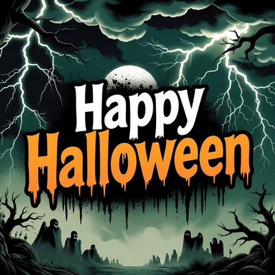 Happy Halloween Ghosts Lightning Storm