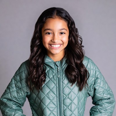 Smiling girl in green quilted jacket