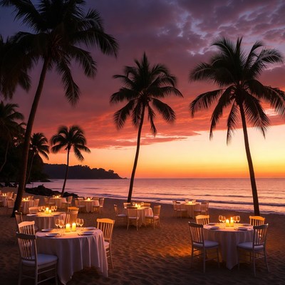 Beach Wedding Tables at Sunset
