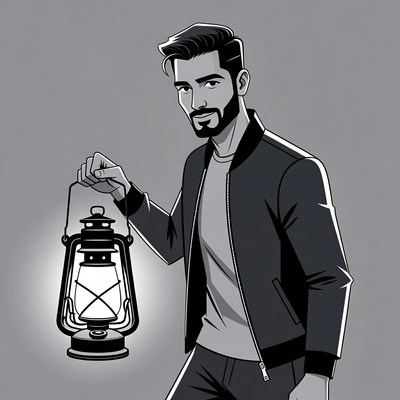 Man holding lantern illustration