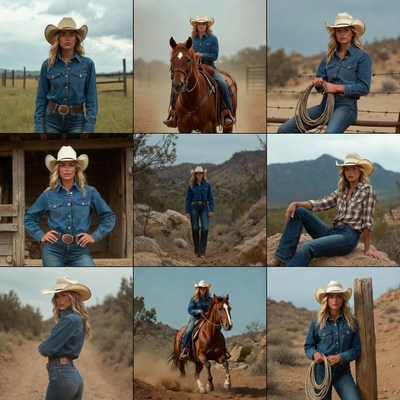 Cowgirl on Horse in Desert